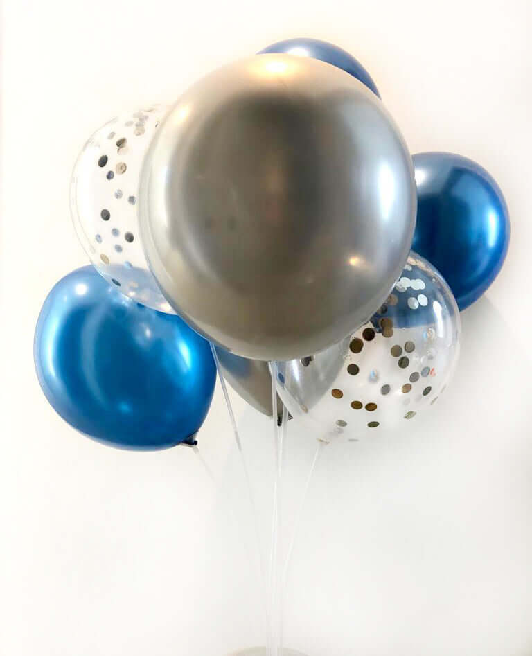 Air-Inflated Balloons Bouquet - Frozen - Blue silver confetti balloons - DodoMarket Mauritius delivery