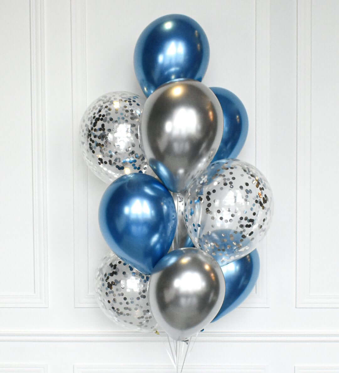 Air-Inflated Balloons Bouquet - Frozen - Blue silver confetti balloons - DodoMarket Mauritius delivery