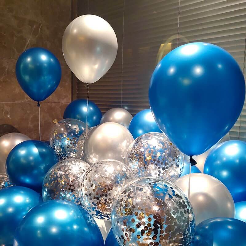 Air-Inflated Balloons Bouquet - Frozen - Blue silver confetti balloons - DodoMarket Mauritius delivery