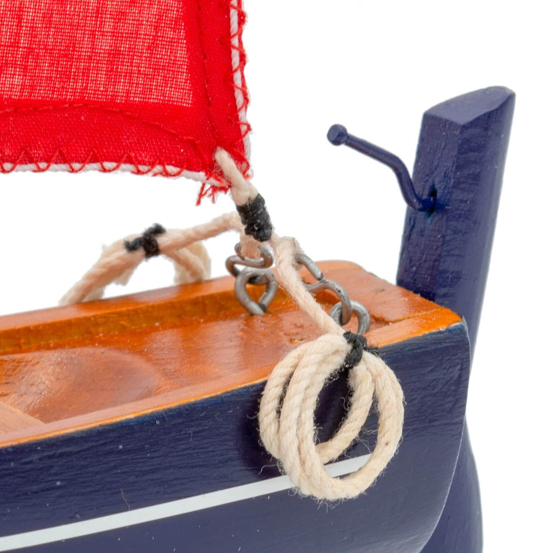 Mauritius-Handmade-Ship-Model-Small Traditional Pirogue - Dark-blue hull with red sail-DodoMarket-Souvenirs
