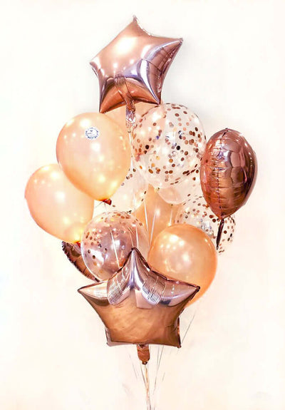 Helium Balloons Bouquet - Rose Gold Wonder-14 with confetti