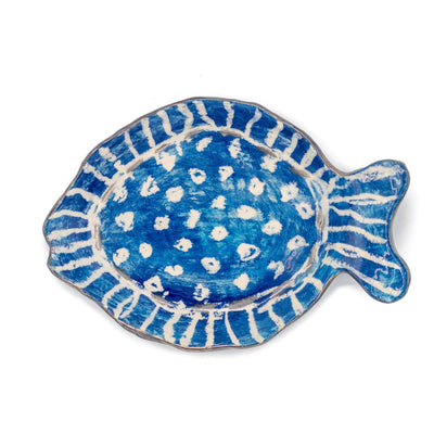 Mauritius-Handmade-Ceramic-Serving Oval Plate “Blue Fish”-DodoMarket-Souvenirs