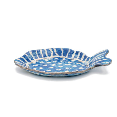 Mauritius-Handmade-Ceramic-Serving Oval Plate “Blue Fish”-DodoMarket-Souvenirs
