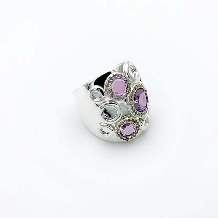 Pamplemousses - Silver Ring with Amethysts and Cubic Zirconias