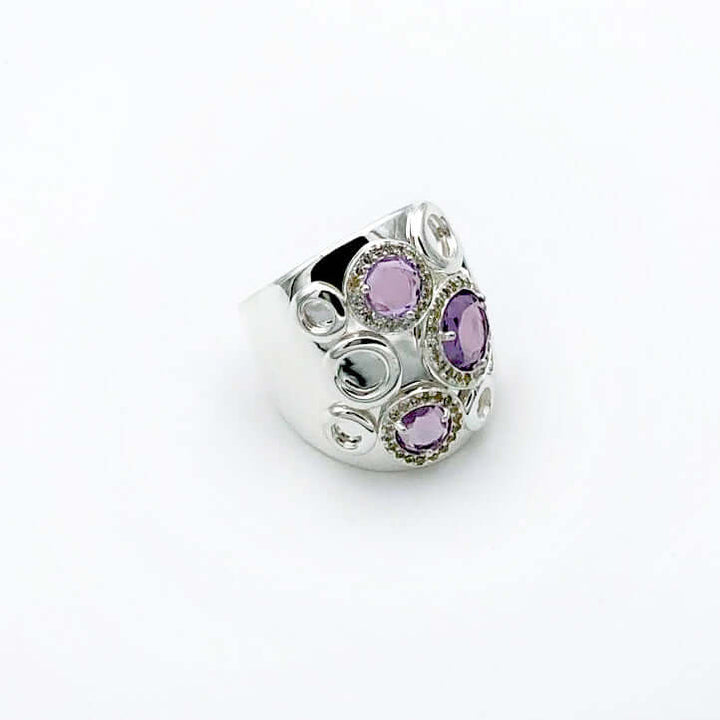 Pamplemousses - Silver Ring with Amethysts and Cubic Zirconias
