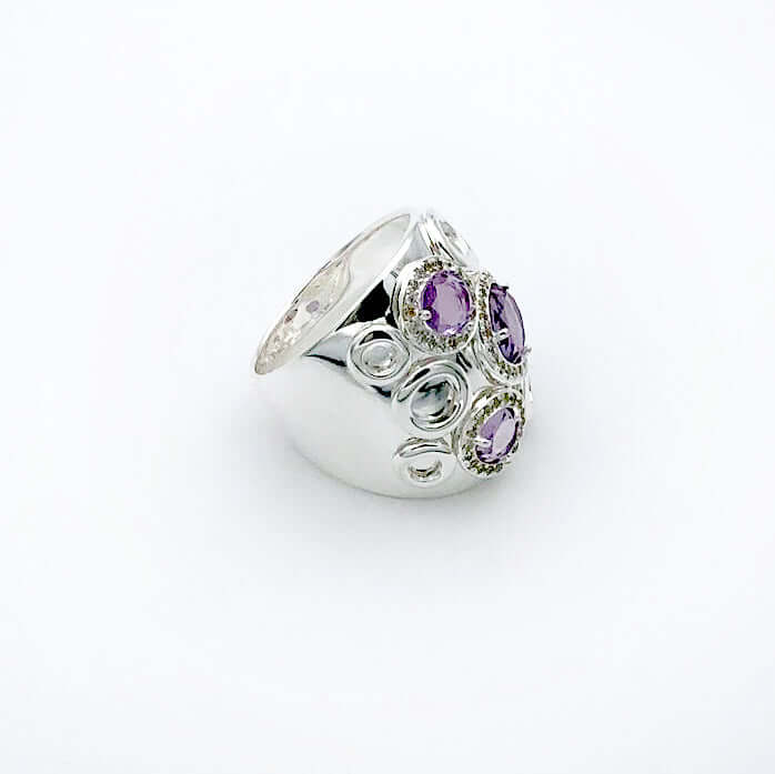 Pamplemousses - Silver Ring with Amethysts and Cubic Zirconias