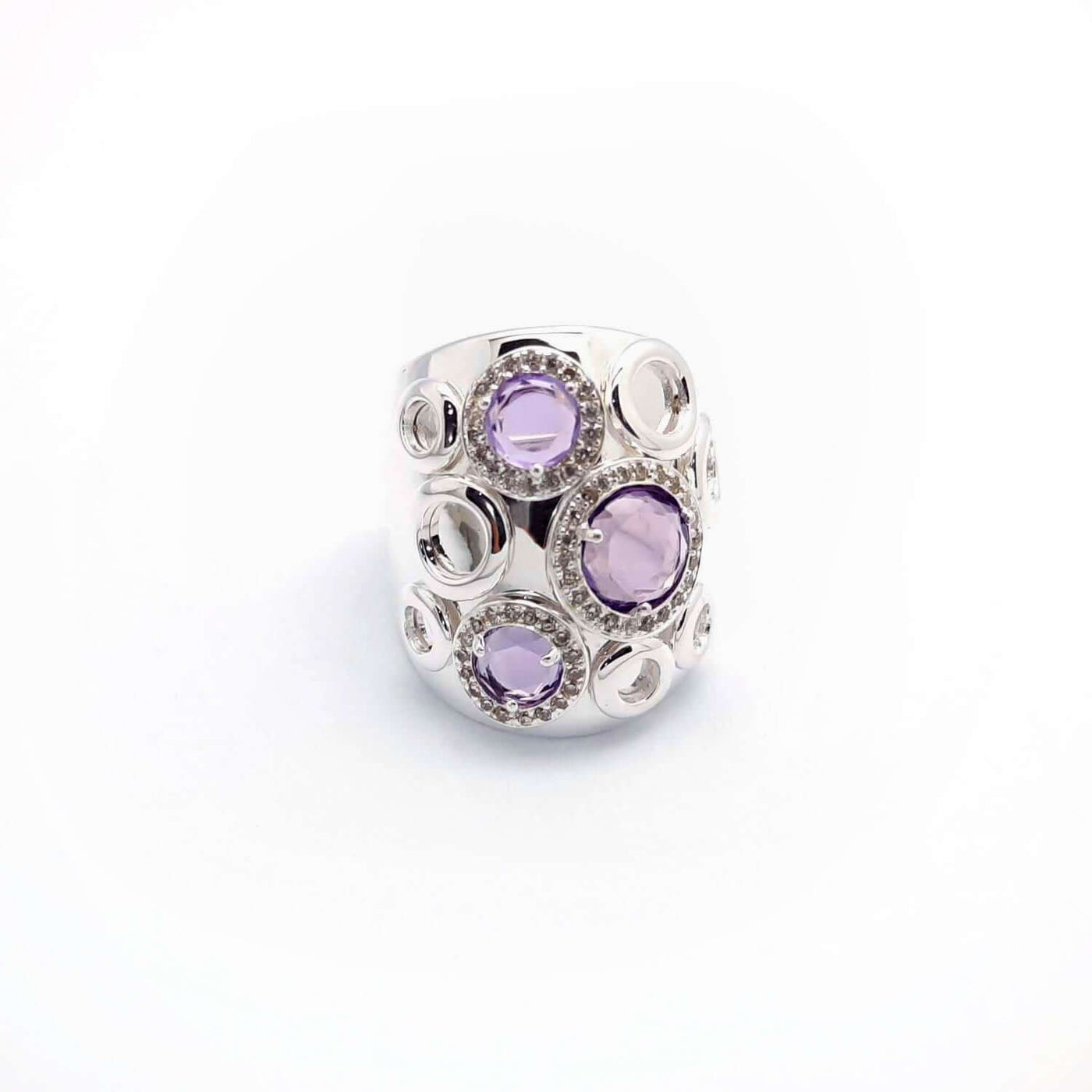 Pamplemousses - Silver Ring with Amethysts and Cubic Zirconias