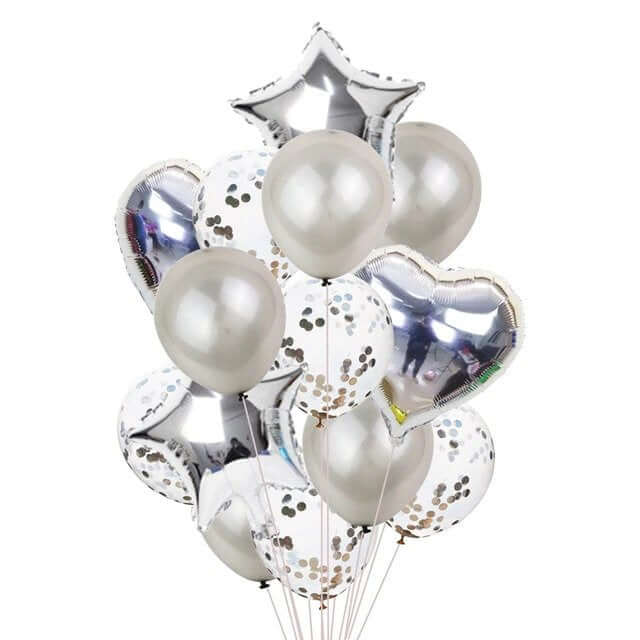 Products Helium Balloons Bouquet - Silver Brilliance - heart balloons confetti balloons star foil balloons
