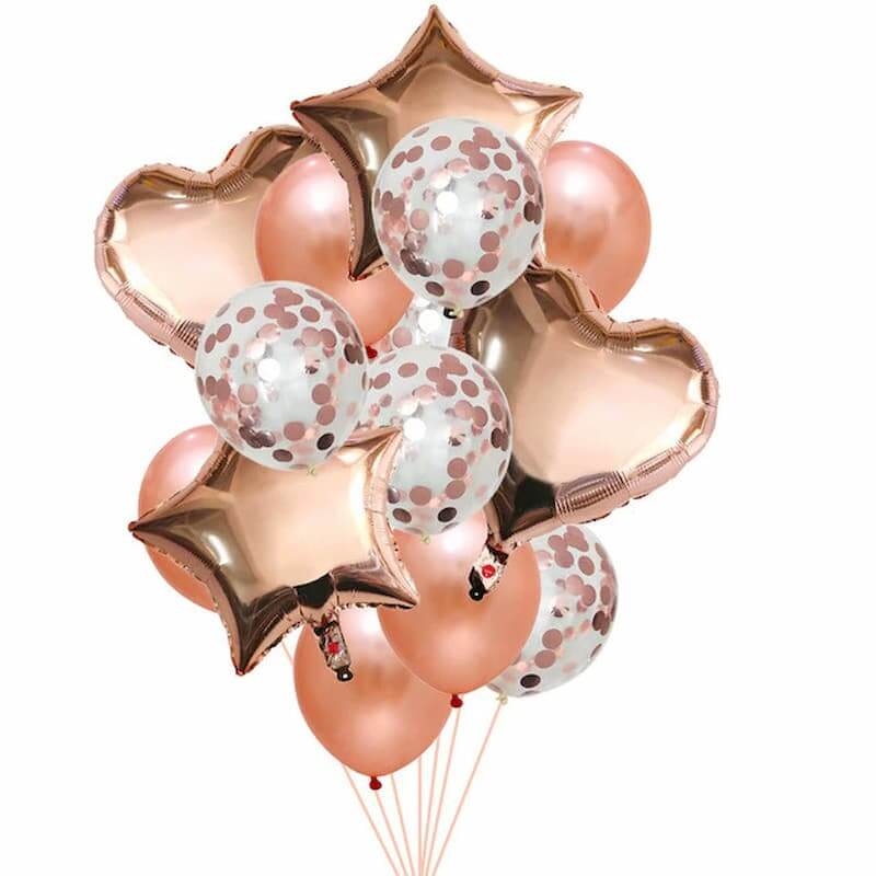 Helium Balloons Bouquet - Rose Gold Wonder Birthday party helium balloons rose gold sale buy now heart balloons confetti balloons