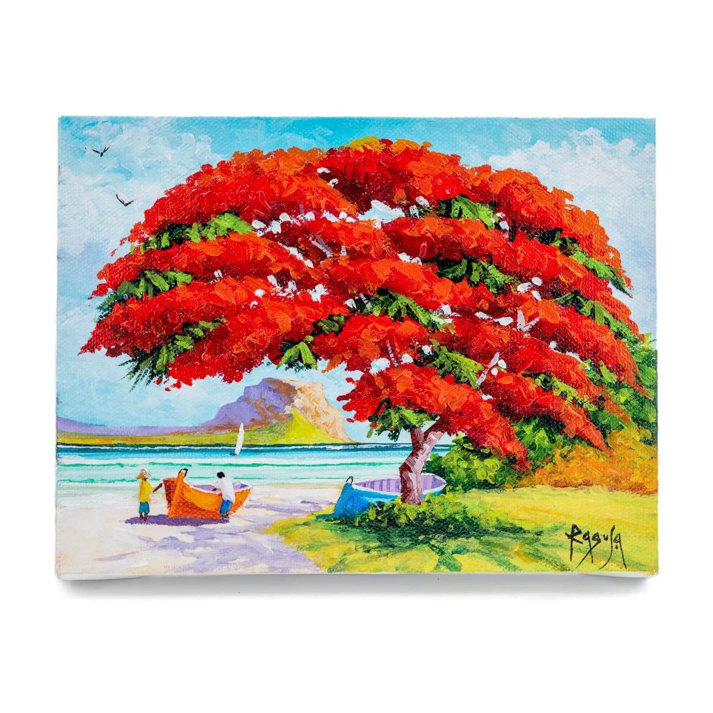 Mauritius-Authentic-HandMade-Painting-Pino Ragusa, "Flaboyant et Morne"-DodoMarket