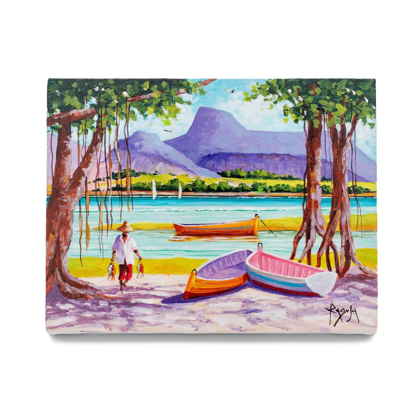 Mauritius-Authentic-HandMade-Painting-Pino Ragusa, "Pêcheur à Mahebourg"-DodoMarket