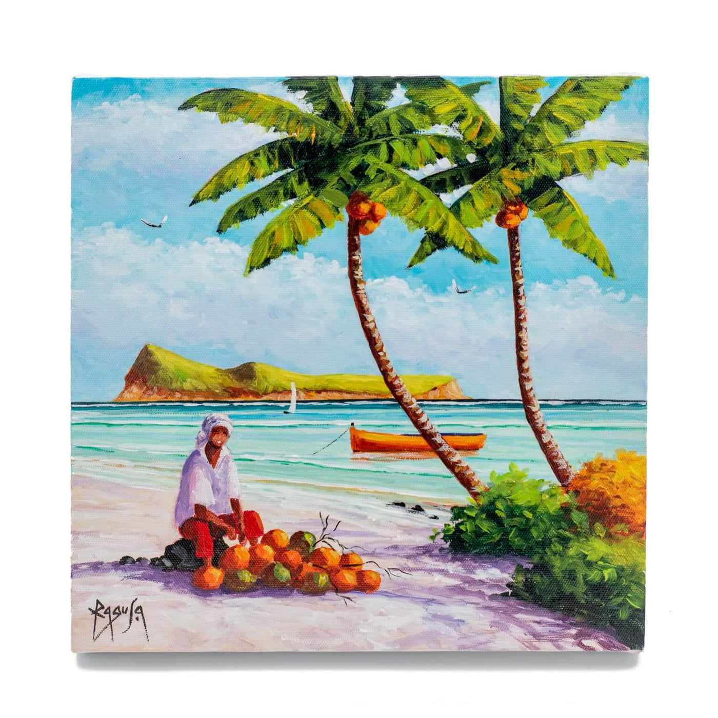 Mauritius-Authentic-HandMade-Painting-Pino Ragusa, "Vendeur de coco"-DodoMarket