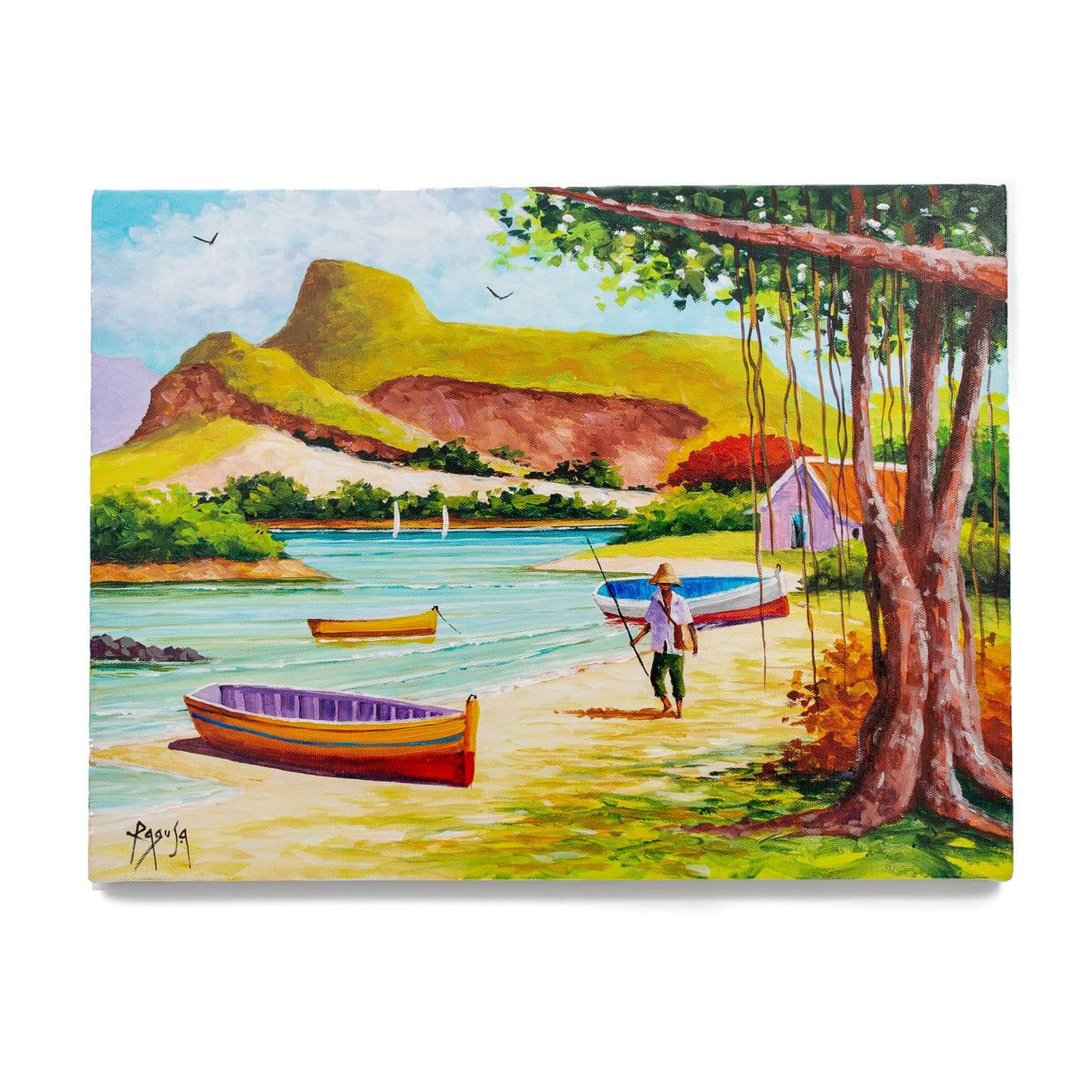 Mauritius-Authentic-HandMade-Painting-Pino Ragusa, "Montaigne Lion - Mahebourg"-DodoMarket