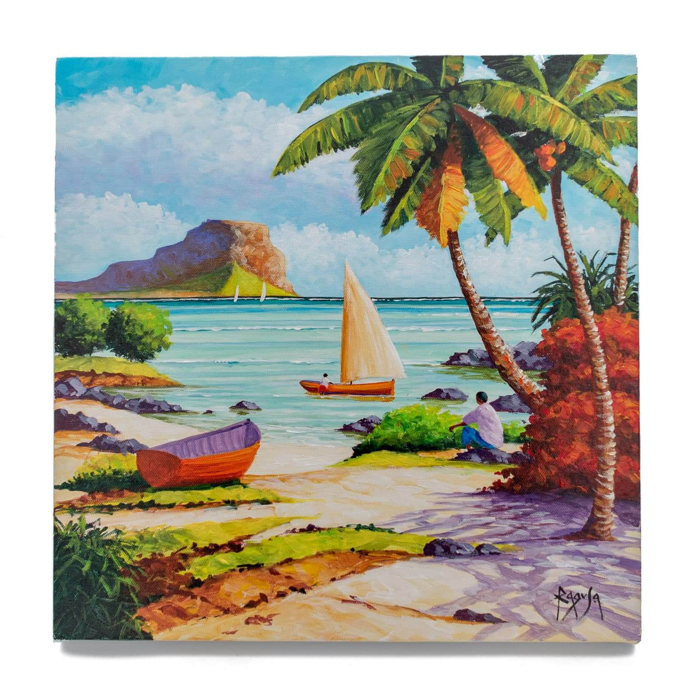 Mauritius-Authentic-HandMade-Painting-Pino Ragusa, "Le Morne"-DodoMarket