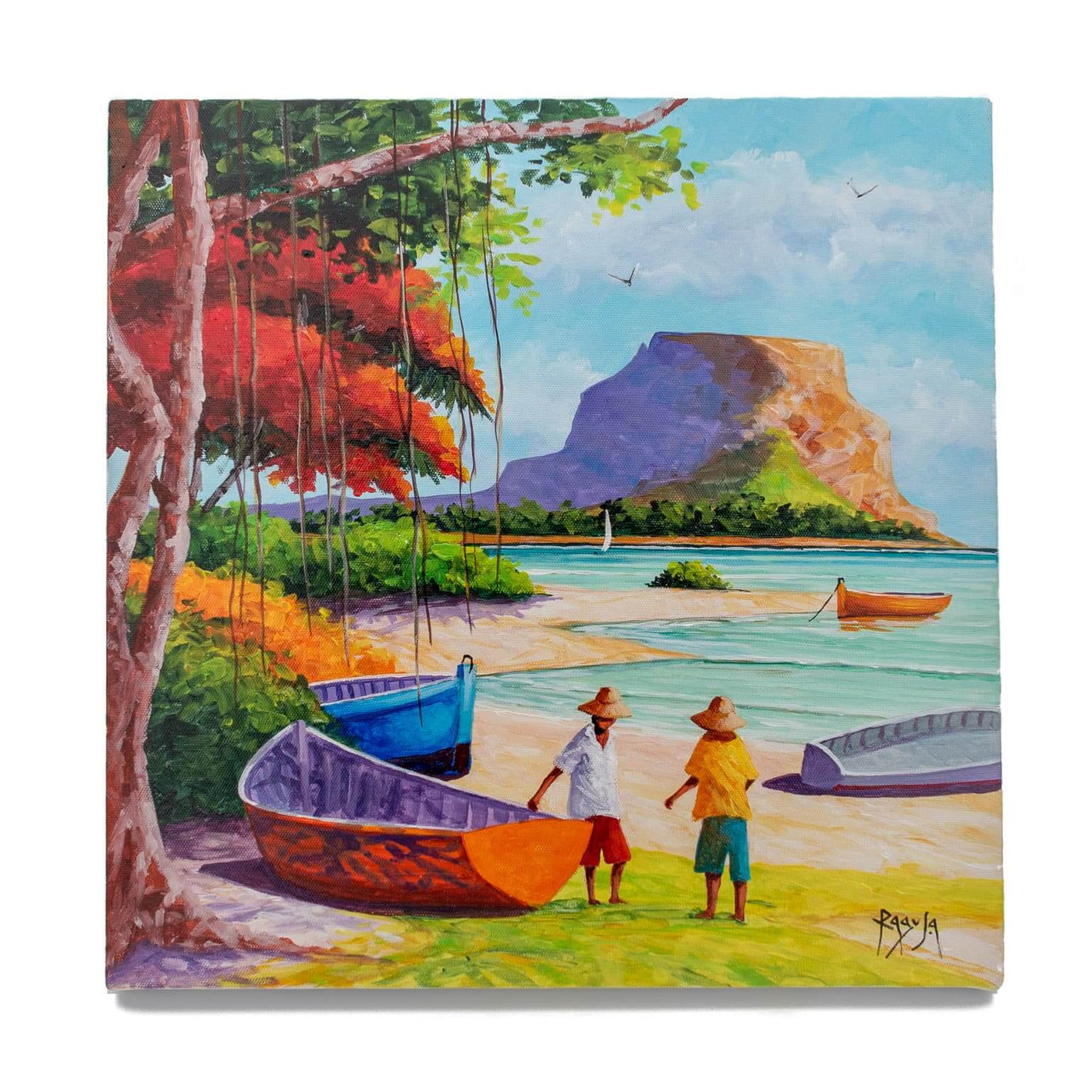 Mauritius-Authentic-HandMade-Painting-Pino Ragusa, "Pêcheurs au Morne"-DodoMarket