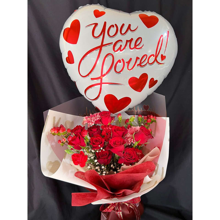 Roses & Mixed Flowers Wrap with Balloon - Love Story