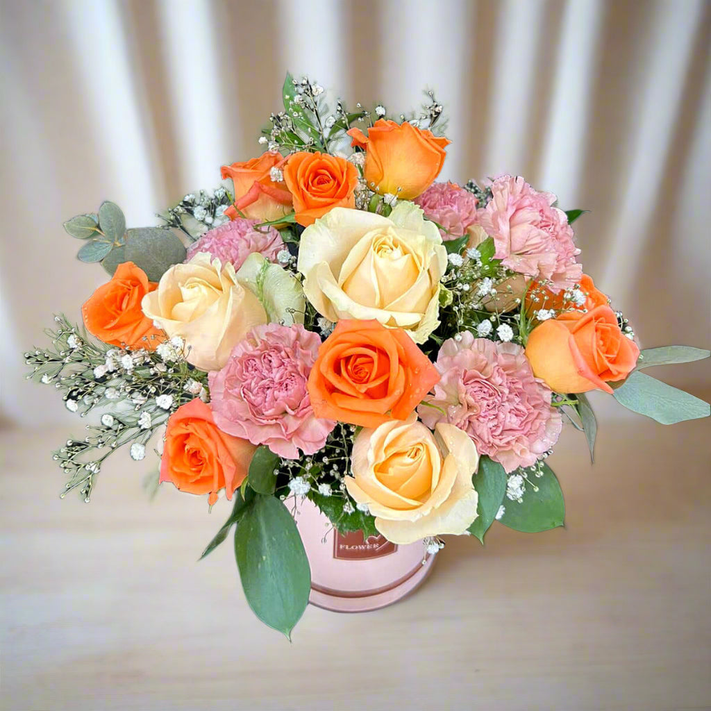 Rustic Roses Mix Flower Arrangement in a Box | Mauritius