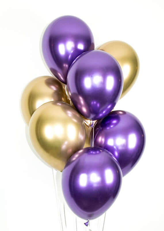 Helium Chrome Balloons Bouquet - Aladdin Lamp - Gold Purple