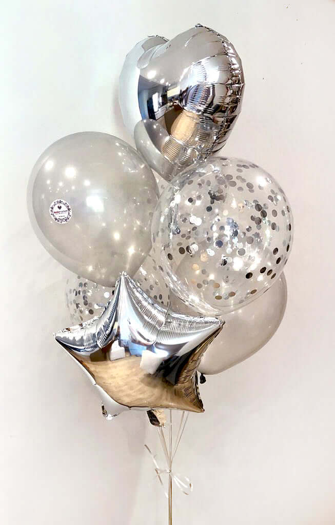 Silver Brilliance- Helium Balloons Bouquet-7 balloons- DodoMarket delivery Mauritius