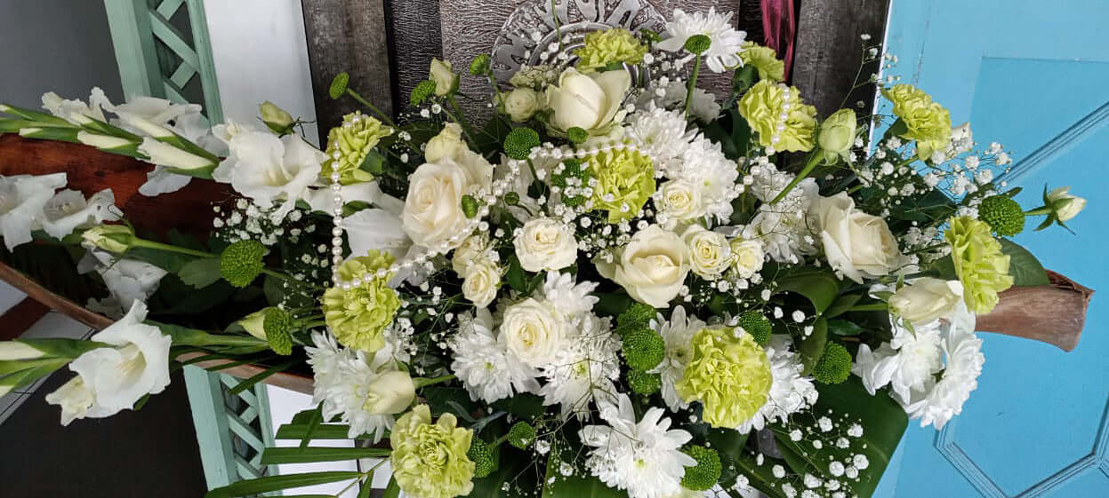 White Spray Arrangement - Elegance - Sympathy Funeral Flowers delivery Mauritius