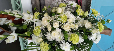 White Spray Arrangement - Elegance - Sympathy Funeral Flowers delivery Mauritius