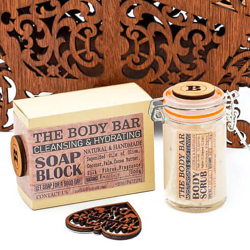 DodoMarket Wooden Gift Basket - Small Coffret - Natural Handmade Scrub and Soap
