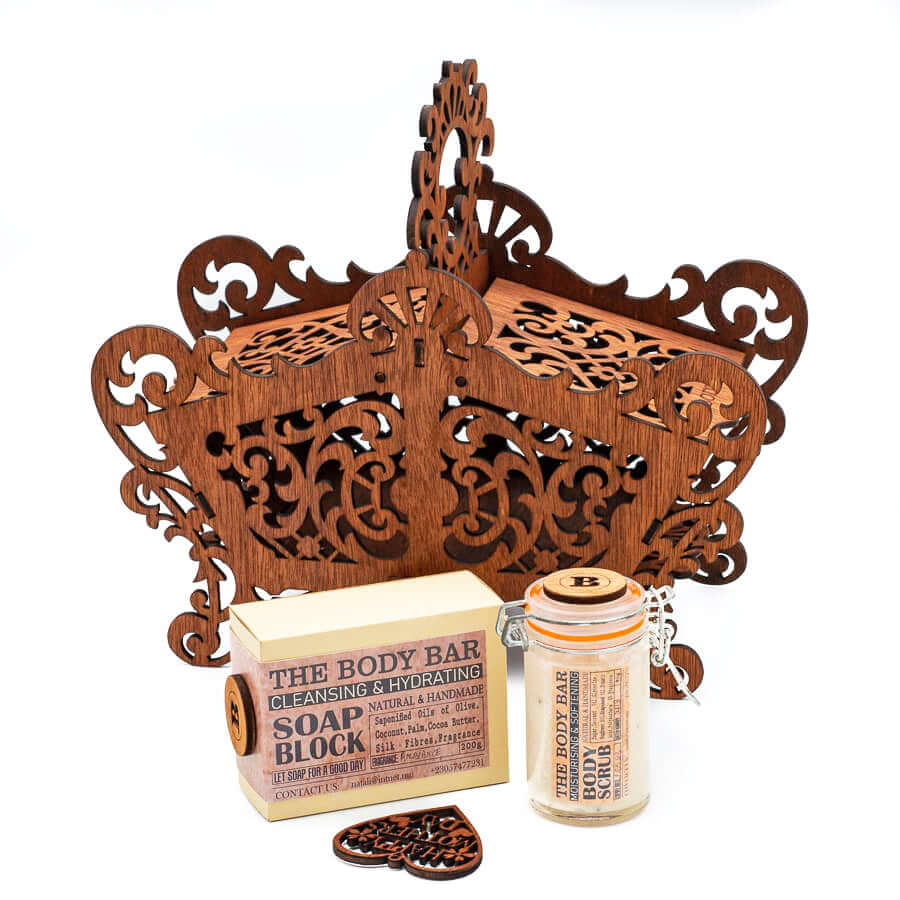 DodoMarket Wooden Gift Basket - Small Coffret - Natural Handmade Scrub and Soap